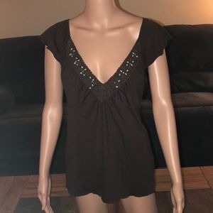 🦋🦋HeartSoul brown V-neck tunic crochet top.🦋🦋